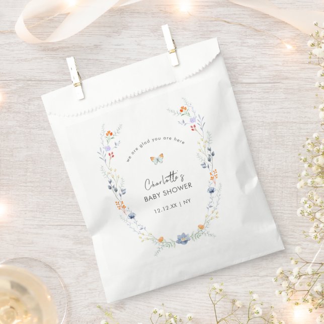 Minimalist Boho Butterfly Wildflower Baby Shower  Favor Bag (Clipped)