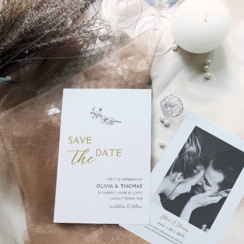 Minimalist Boho BW Gold Wedding Save the Date