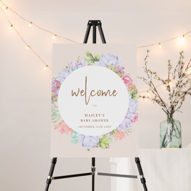 Minimalist Boho Cactus Baby Shower Welcome Sign (In Situ (Stand))