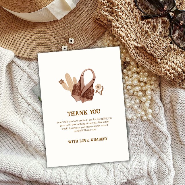 Minimalist Boho Cactus Cowgirl Baby Shower  Thank You Card (Minimalist Boho Cactus Cowgirl Baby Shower Thank You Card)