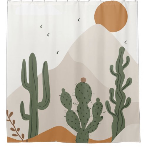 Minimalist boho cactus shower curtain