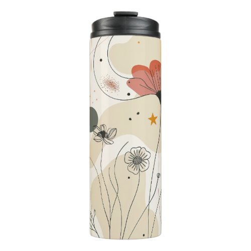 Minimalist Boho Celestial Moon Flower Line Art Thermal Tumbler