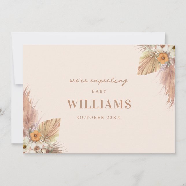 Minimalist Boho Chic Pregnancy Announcement (Front)