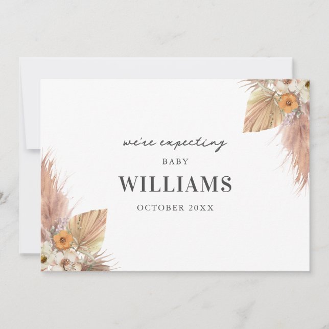 Minimalist Boho Chic Pregnancy Announcement (Front)