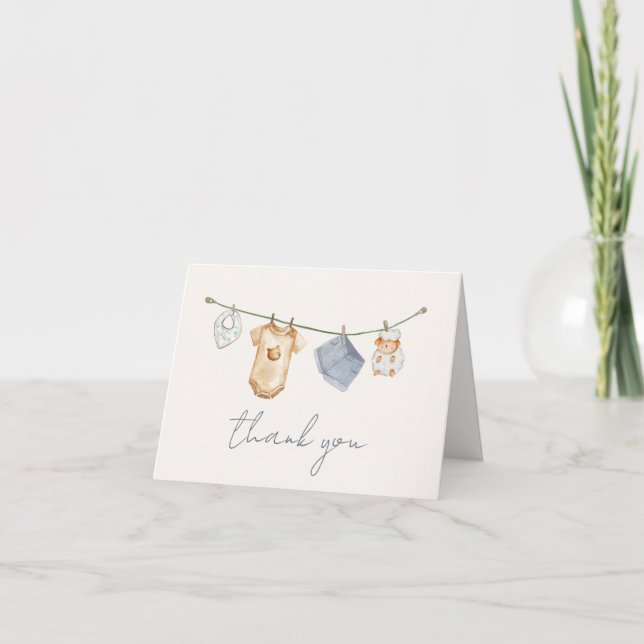 Minimalist Boho Clothesline Baby Shower  Thank You Card (Front)