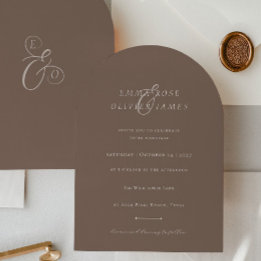 Minimalist Boho Cocoa Brown Ivory Script Wedding Invitation