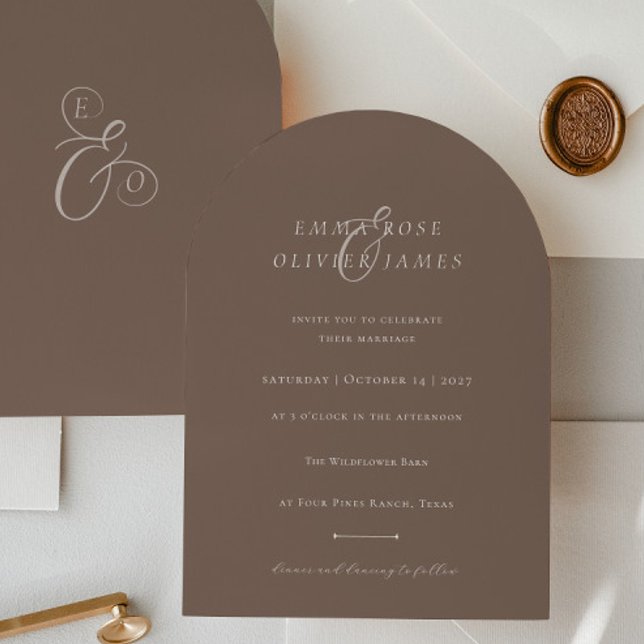 Minimalist Boho Cocoa Brown Ivory Script Wedding Invitation (Creator Uploaded)
