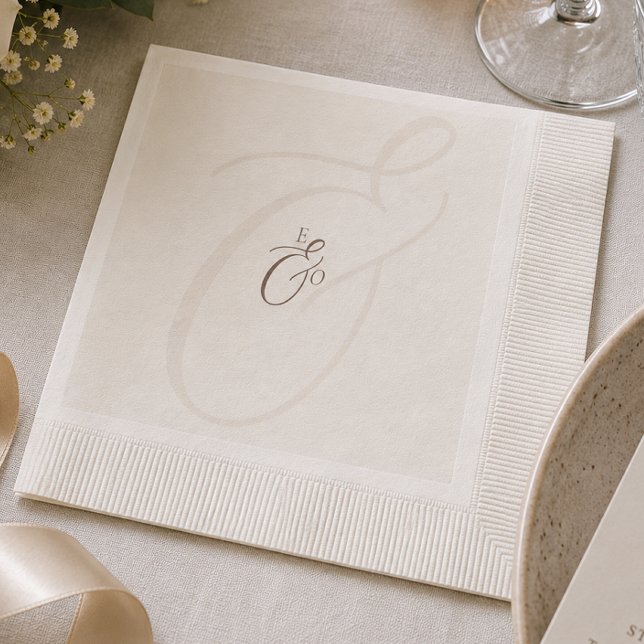 Minimalist Boho Cocoa Brown Monogram Wedding Napkins (Minimalist Boho Cocoa Brown Monogram Wedding Napkins)