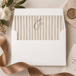 Minimalist Boho Cocoa Brown Striped Wedding Envelope Liner