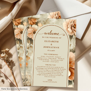 Minimalist Boho Copper Ivory Sage Floral Wedding Program