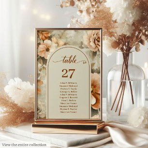 Minimalist Boho Copper Ivory Sage Floral Wedding  Table Number