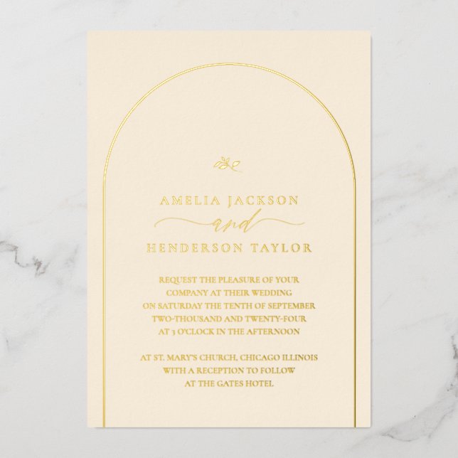 Minimalist Boho Cream Arch Wedding Foil Invitation (Front)