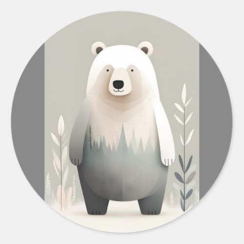 Minimalist Boho Cute Bear in the Forest  Classic Round Sticker