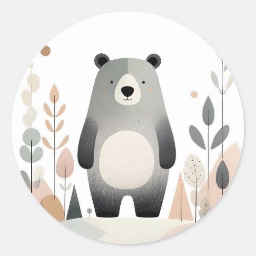 Minimalist Boho Cute Bear in the Woods  Classic Round Sticker