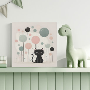 Minimalist Boho Cute Black Cat Nursery Kids Room Faux Canvas Print