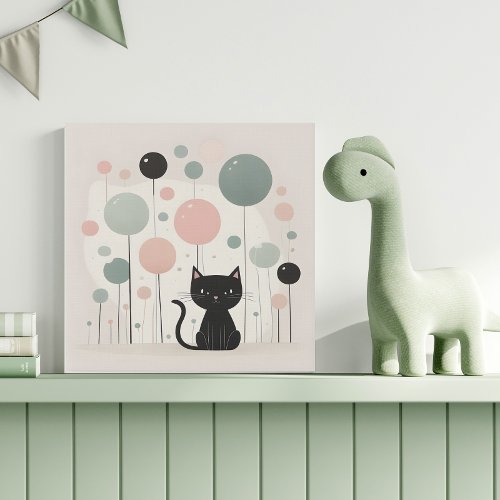 Minimalist Boho Cute Black Cat Nursery Kids Room  Faux Canvas Print