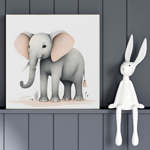 Minimalist Boho Cute Elephant Nursery Kids Room Faux Canvas Print