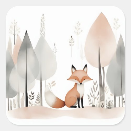 Minimalist Boho Cute Fox in the Woods  Square Sticker