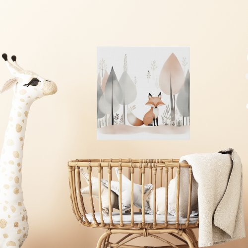 Minimalist Boho Cute Fox Nursery Kids Room Faux Canvas Print