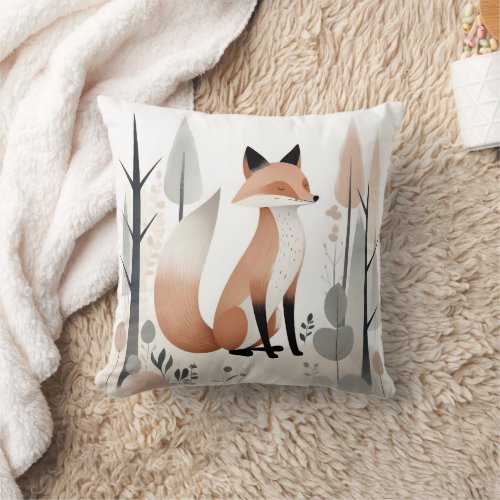 Minimalist Boho Cute Fox Nursery Kids Room  Throw Pillow