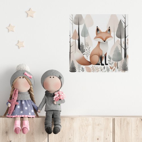 Minimalist Boho Cute Fox Woods Nursery Kids Room  Faux Canvas Print