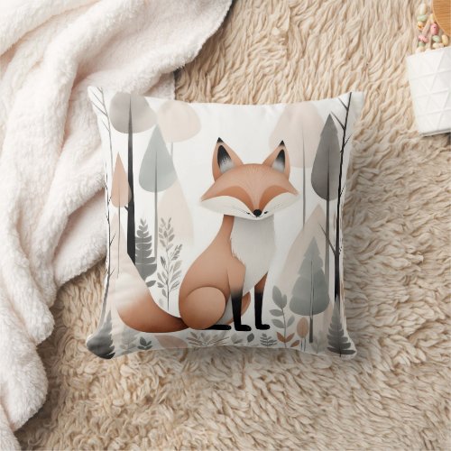 Minimalist Boho Cute Fox Woods Nursery Kids Room  Throw Pillow