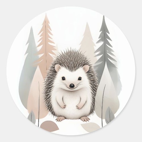 Minimalist Boho Cute Hedgehog in the Forest  Classic Round Sticker