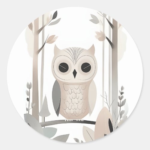 Minimalist Boho Cute Owl in the Forest  Classic Round Sticker