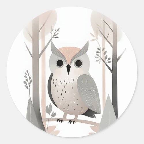 Minimalist Boho Cute Owl in the Woods Classic Round Sticker