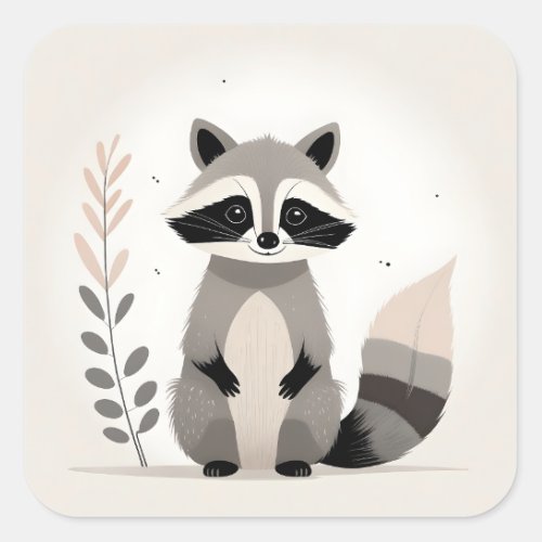 Minimalist Boho Cute Raccoon in the Forest  Square Sticker