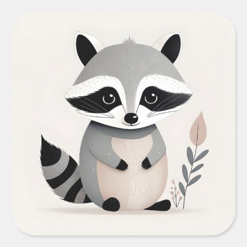 Minimalist Boho Cute Raccoon in the Woods  Square Sticker