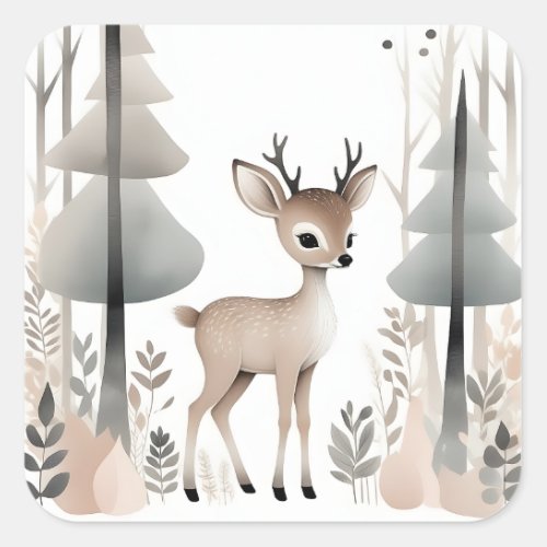 Minimalist Boho Deer in the Forest  Square Sticker