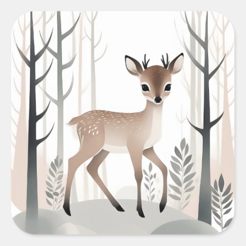 Minimalist Boho Deer in Wooded Forest  Square Sticker