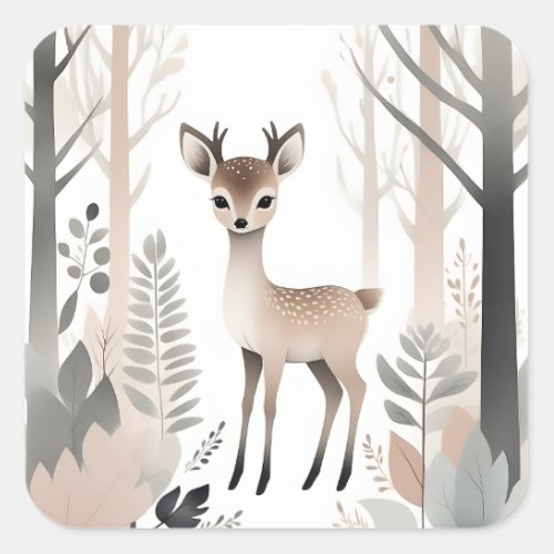 Minimalist Boho Deer in Wooded Forest Square Sticker