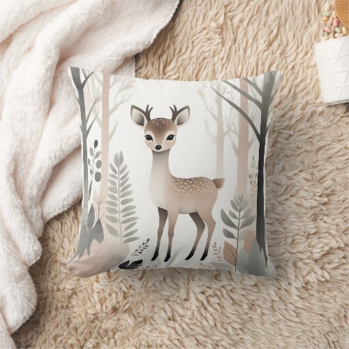 Minimalist Boho Deer in Woods Nursery Kids Room  Throw Pillow