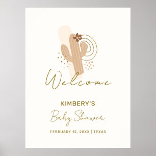 Minimalist Boho Desert Cactus Baby Shower Welcome Poster