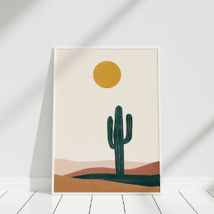 Minimalist Boho Desert Cactus Sun Wall Art Print