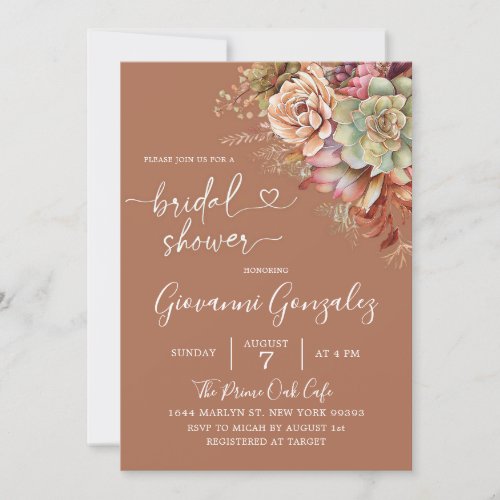 Minimalist Boho desert Succulent Bridal Shower Invitation