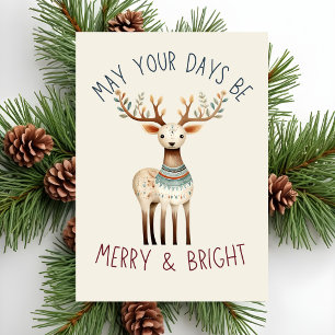 Minimalist Boho Earth Tone Cute Reindeer Christmas Holiday Card