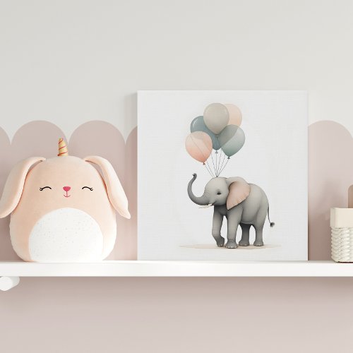 Minimalist Boho Elephant Balloon Nursery Kid Room Faux Canvas Print