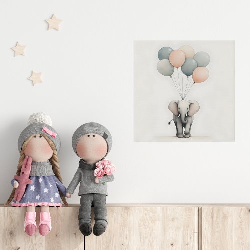 Minimalist Boho Elephant Balloon Nursery Kid Room Faux Canvas Print