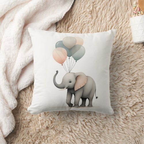 Minimalist Boho Elephant Balloon Nursery Kid Room  Throw Pillow