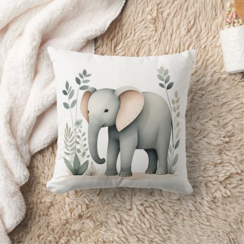 Minimalist Boho Elephant Forest Nursery Kids Room  Throw Pillow