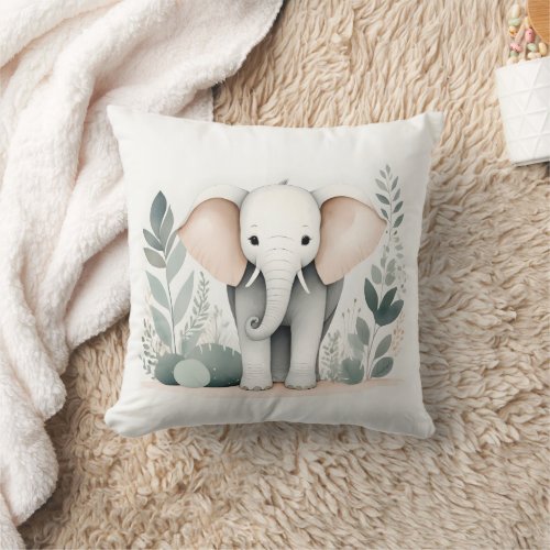 Minimalist Boho Elephant Forest Nursery Kids Room  Throw Pillow