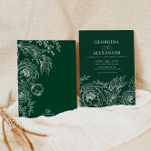 Luxury dark green gold glitter floral Wedding Invitation