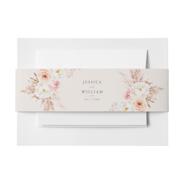 Minimalist Boho Fall Floral Wedding Invitation Belly Band (Front Example)