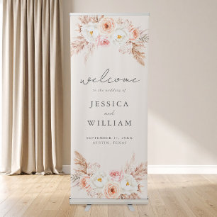 Minimalist Boho Fall Floral Wedding Welcome Retractable Banner