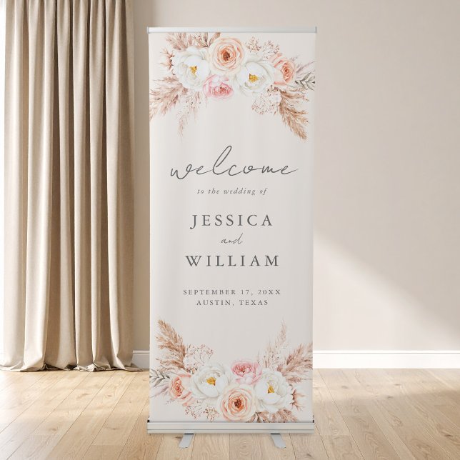 Minimalist Boho Fall Floral Wedding Welcome Retractable Banner (Creator Uploaded)