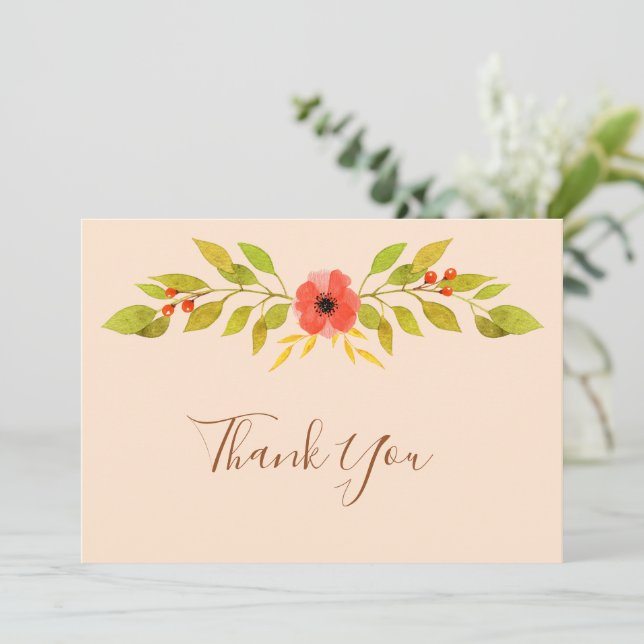Minimalist Boho Fall Flower Wedding Thank You Card (Standing Front)