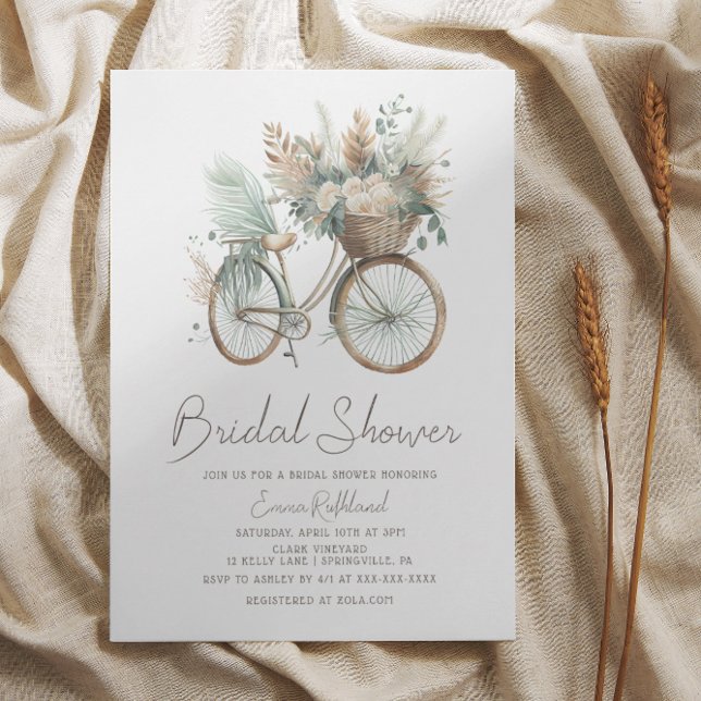 Minimalist Boho Floral Bicycle Bridal Shower Invitation (Creator Uploaded)